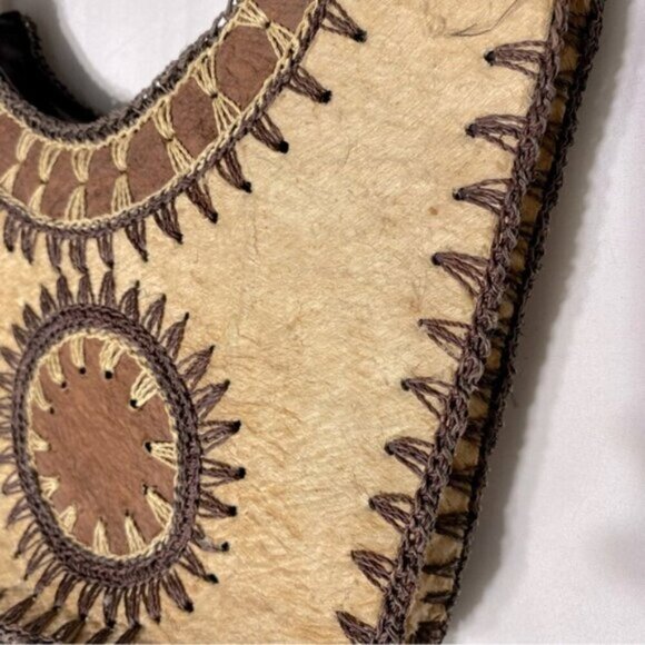 Vintage Handcrafted Brown & Cream Purse Shoulder Bag Handbag - Picture 9 of 13
